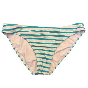 Roxy Swim Bottoms | White Teal Stripe | Women's Medium | Beach Swimwear